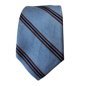 Vintage Original Penguin Men's Striped Necktie Light Blue Brown Navy Silk Blend